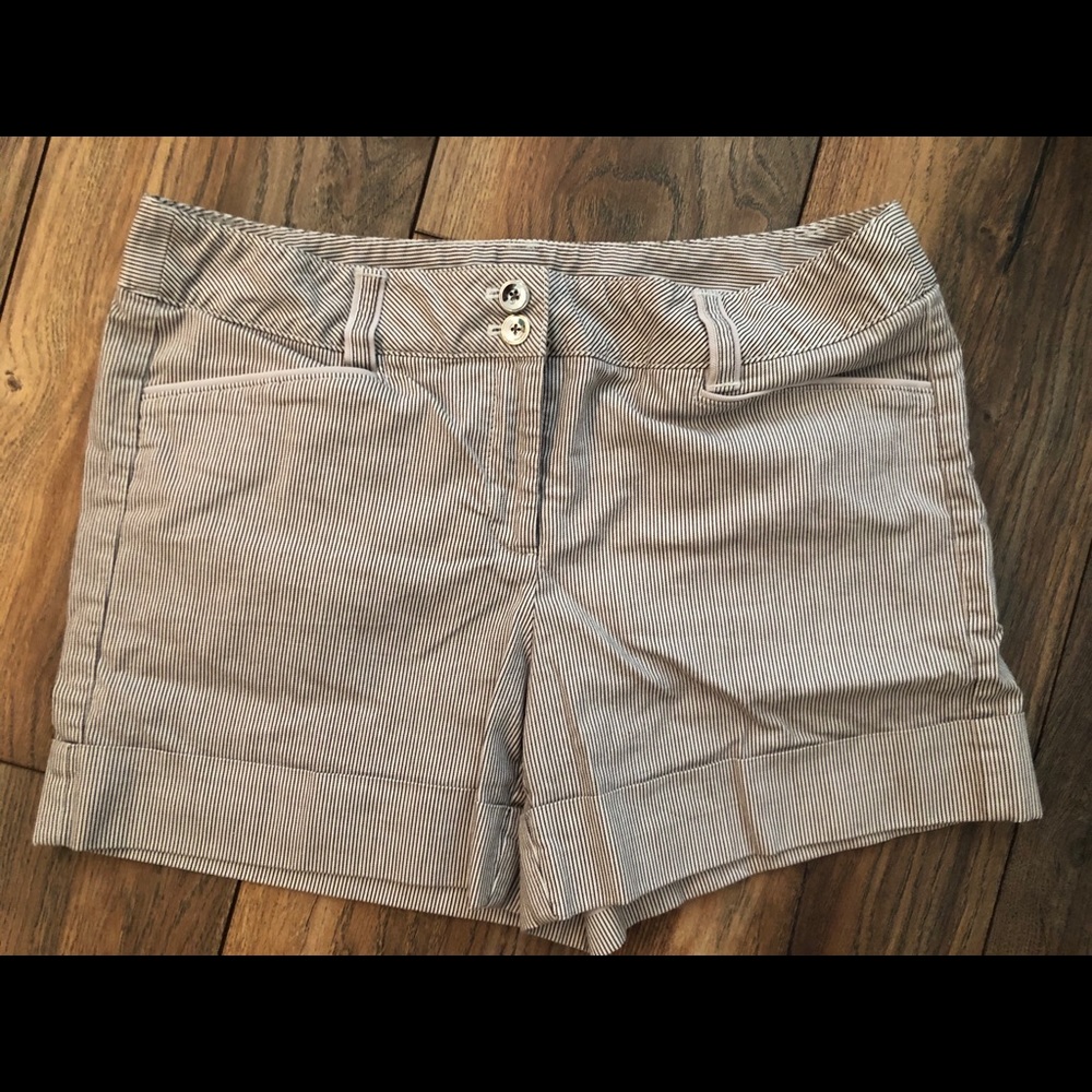 Brown and white pinstripe shorts